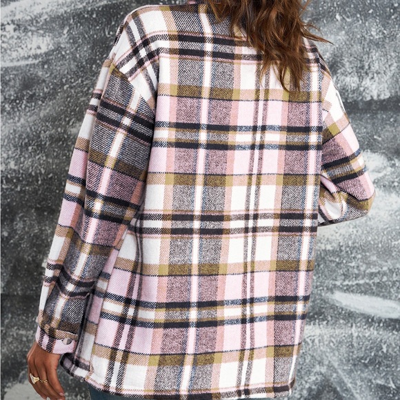 PLAID BUTTON FRONT SHIRT JACKET BREAST POCKETS - Picture 2 of 4